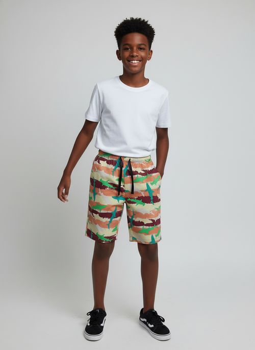 Bermuda Tactel Infantil Menino Verde Claro Tubarão Camuflado
