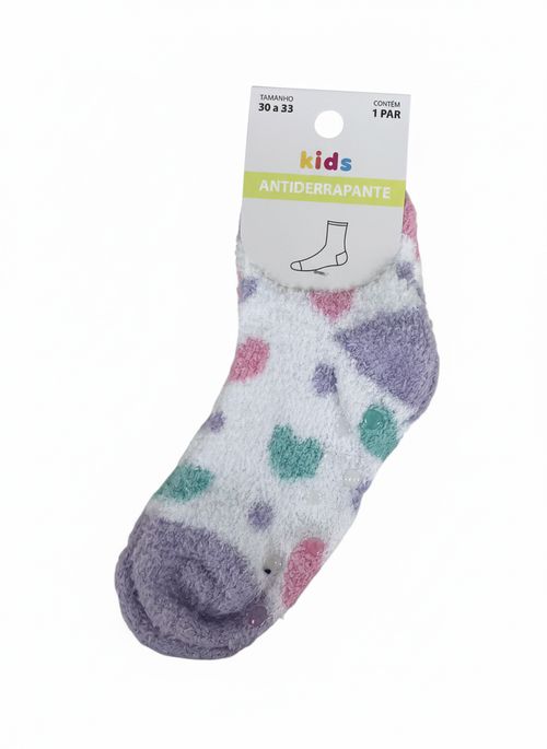 Meia Infantil Branca Antiderrapante Estampa Manchas e Bolhas