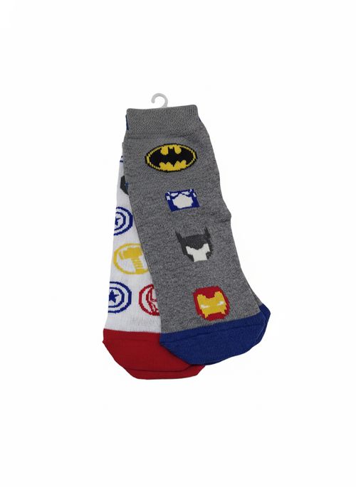 Kit 2 Pares Meias Infantil Menino Cinza e Branca Super-Heróis