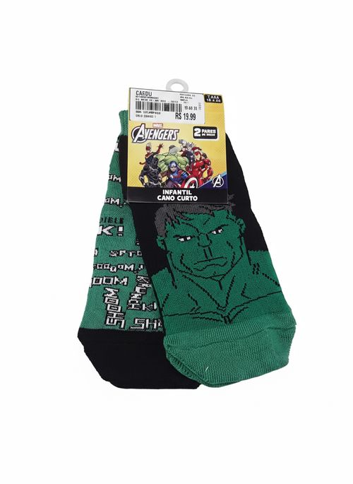 Meias Infantil menino Verde/Preto Tam. 19-23 Vingadores Hulk