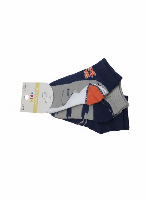 Kit Meias Cano Curto 3 Pares Infantil Tubarão Divertida 30-33