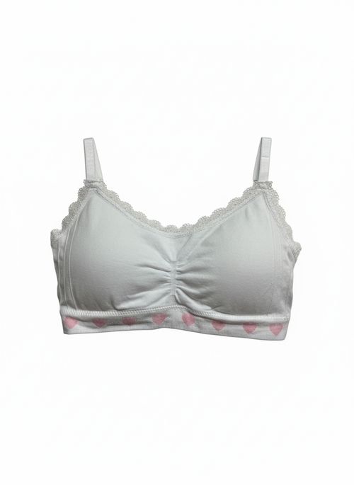 Sutiã Bralette Infantil Menina Branco Corações Rosa