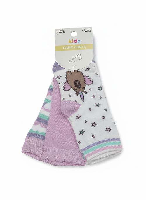 Kit Meias Infantil Cano Curto 3 Pares Estampa Capivara 30-33
