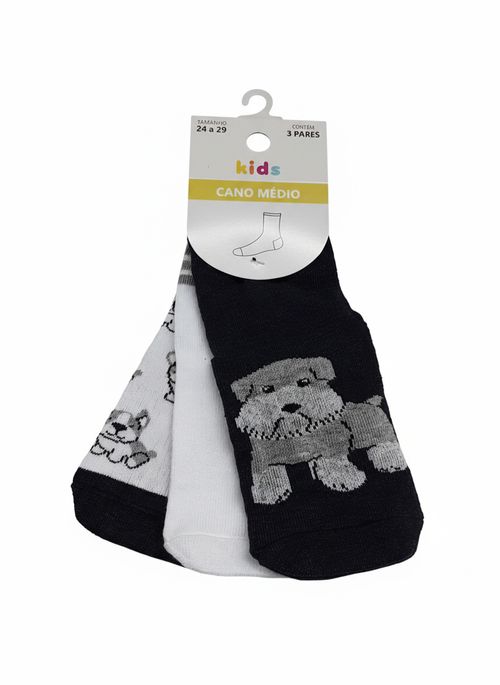 Kit 3 Pares Meias Infantil Menina Tam 24-29 Cachorrinhos Fofos