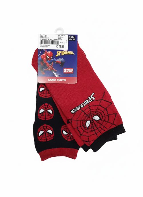 Meias Cano Curto Infantil Menino Homem Aranha Tam 30-33 Kit 2 Pares