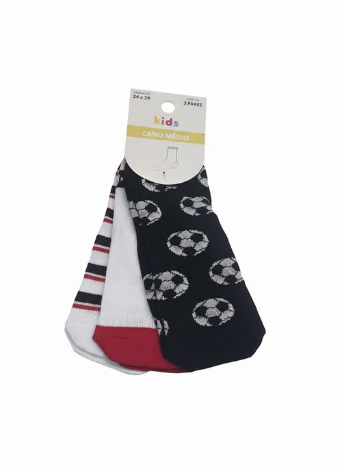 Kit 3 Pares Meias Infantil Menino Multicolorido Futebol e Listras