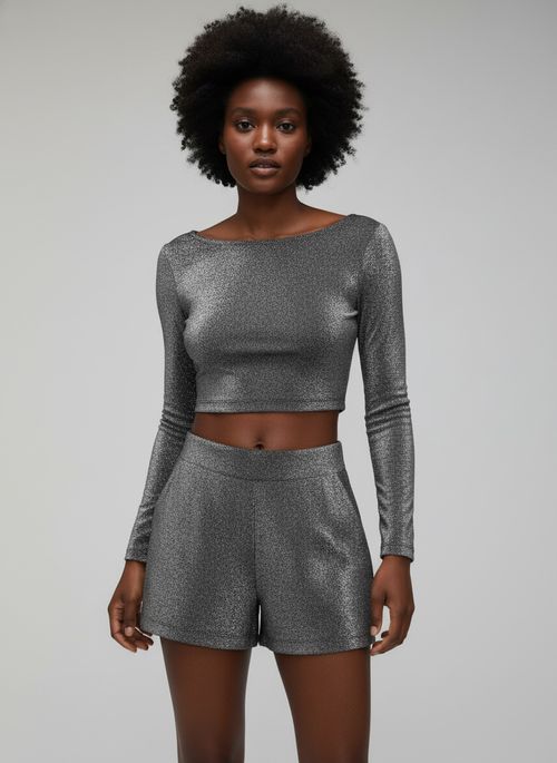 Shorts Feminino Prata Lurex Brilhante