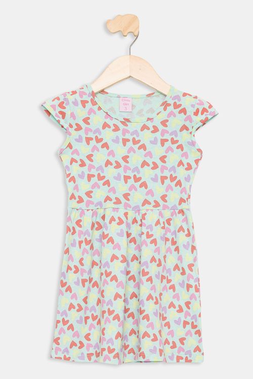 Vestido Infantil Caedu Coração Verde Algodão Tam 1-3