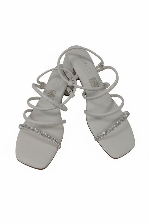 Sandália Feminina Off White Salto Bloco Strass