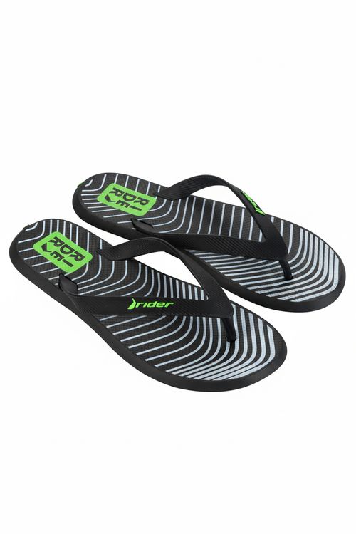 Chinelo Masculino Preto e Verde Neon Estampa Gráfica Moderna