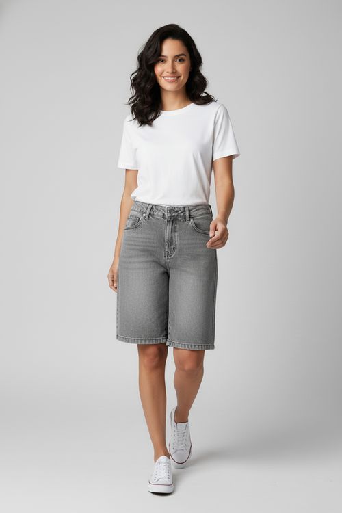 Bermuda Jorts Feminina Cinza Lavado
