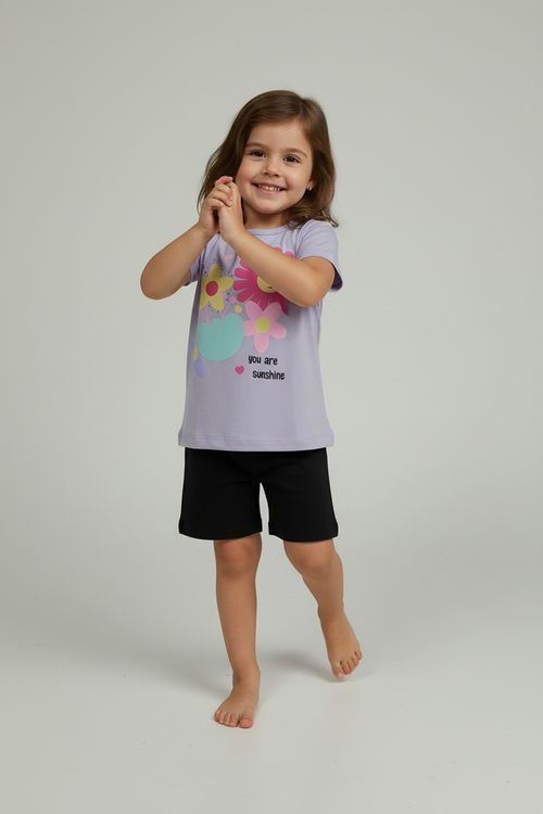 Blusa Infantil menina Lilás Estampa Floral 'You Are Sunshine'