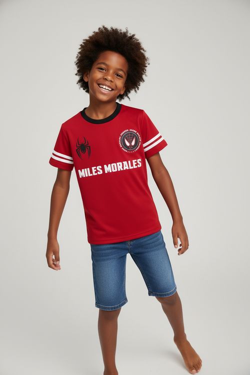 Camiseta Infantil Menino Vermelha Spider-Man Miles Morales