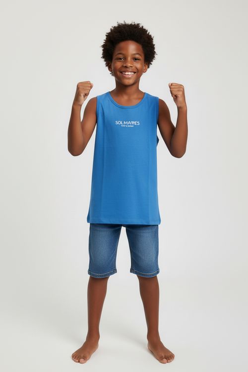 Regata Infantil Azul Médio Solmares Estampada