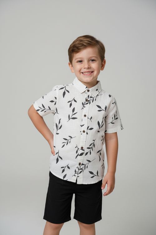 Camisa Infantil Menino P&B Folhagem