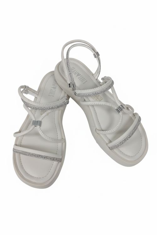 Sandália Feminina Off White Jovem Tiras Brilhantes