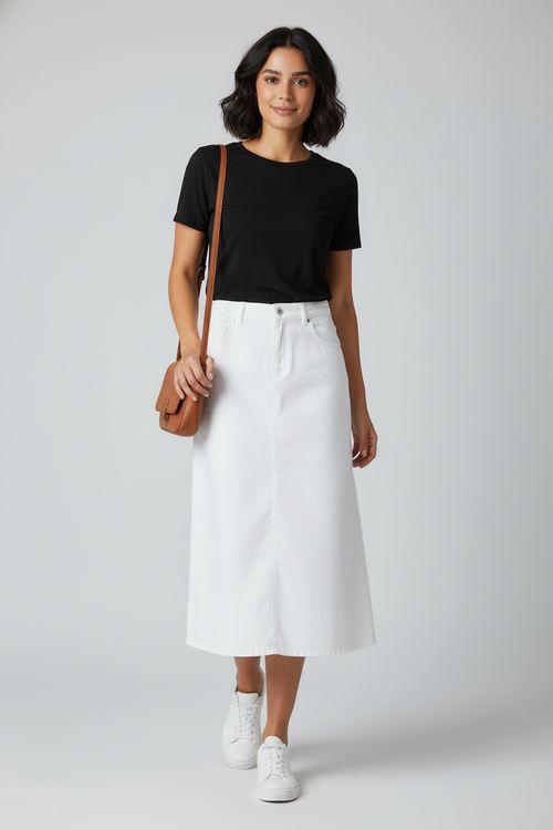 Saia Midi Feminina Off White