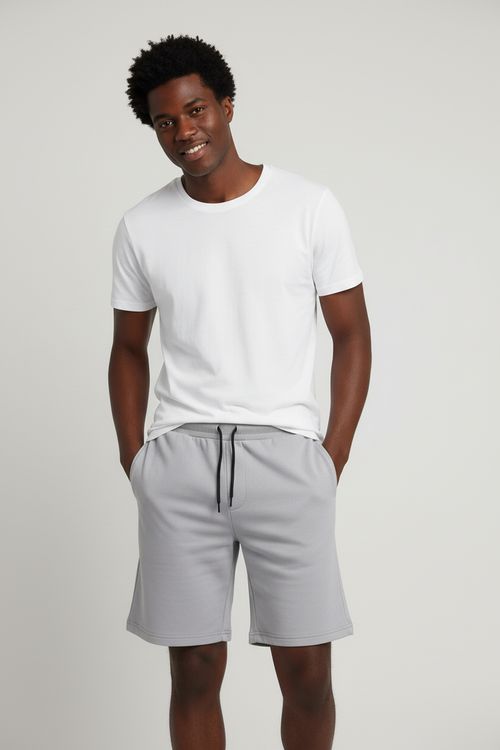 Bermuda Masculina Moletom Cinza Claro com Cordão