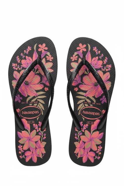 Chinelo Havaianas Slim Feminino Preto Floral Vibrante