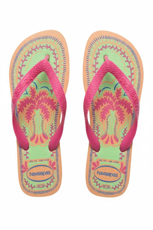 Chinelo Feminino Rosa Estampa Tropical Folhagens