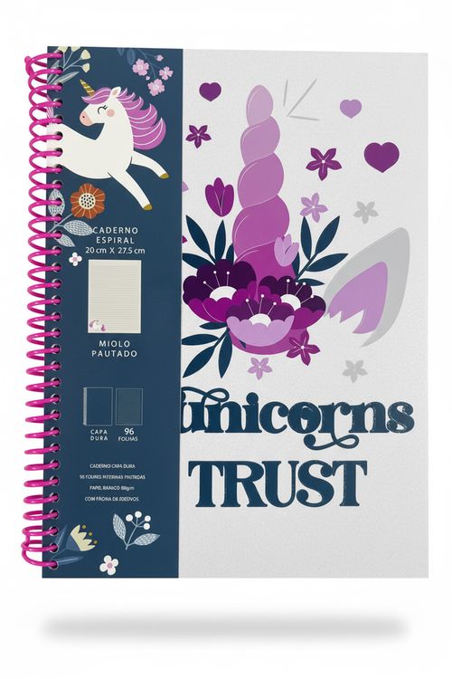 Caderno Espiral Infantil Menina Rosa Unicórnio