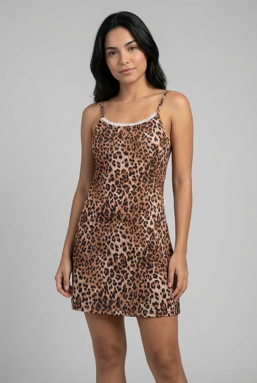 Camisola Feminina Estampa Onça com Renda Delicada