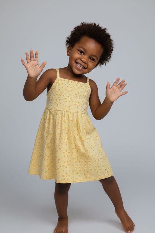 Vestido Infantil Menina Amarelo Laise
