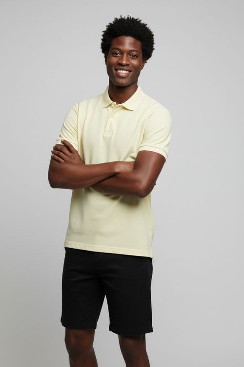 Polo Masculina Amarelo Suave Bordado JV