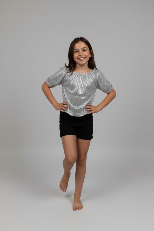 Blusa Infantil Menina Prata Metalizada Brilhante Listras