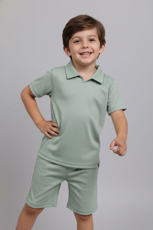 Conjunto Infantil Menino Verde Menta Texturizado