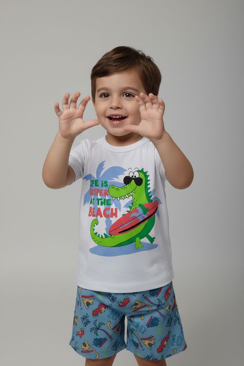 Conjunto Infantil Menino Off-White Infantil Crocodilo Surfista