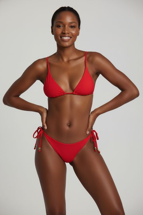 Calcinha de Biquíni Feminina Vermelha Vibrante Lacinho