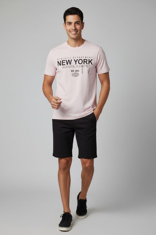 Camiseta Masculina Rosa Claro Estampa New York Athletic Department