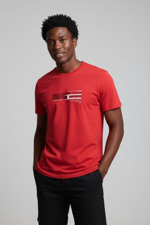 Camiseta Masculina Vermelha com Estampa Gráfica
