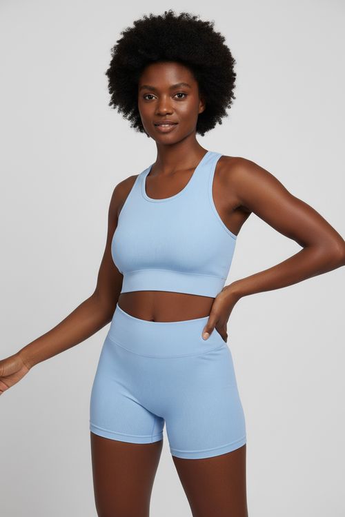 Top Feminino Azul Claro Seamless Canelado