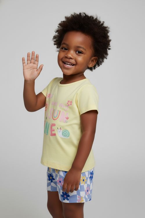 Conjunto Infantil Menina Amarelo Sunshine Xadrez Floral