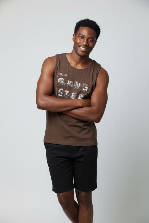 Regata Masculina Marrom Estampa GANG STEP