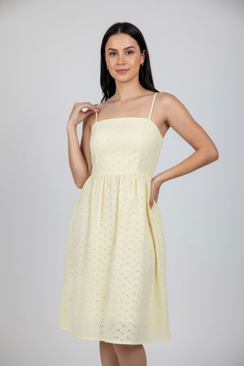 Vestido Midi Feminino Amarelo Claro Laise