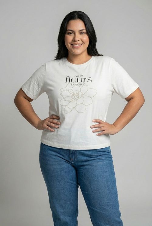 Blusa Feminina Off-White Estampa Floral 'Pas de Fleurs Sans Pluie'