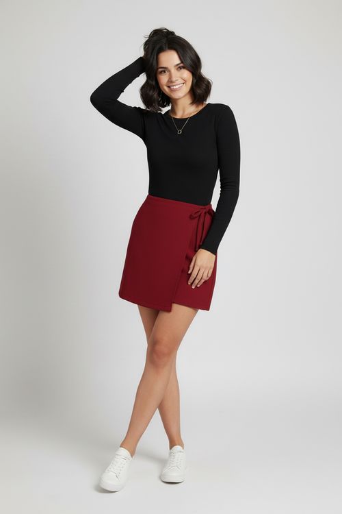 Shorts Saia Feminino Wrap Amarração Vinho