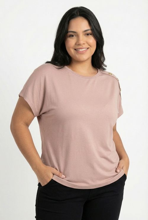 Blusa Feminina Bege Rosê com Botões Dourados
