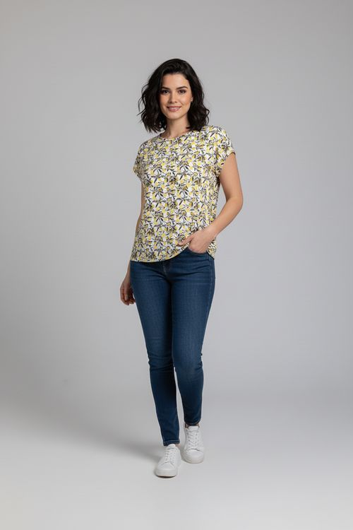 Blusa Feminina Amarela e Cinza Folhagem