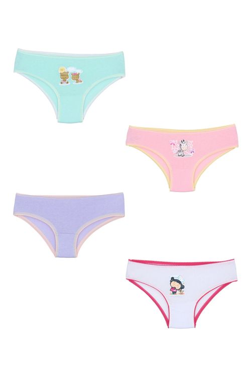 Kit 4 Calcinhas Infantil Menina Sortidas Estampa Personagens Fofos