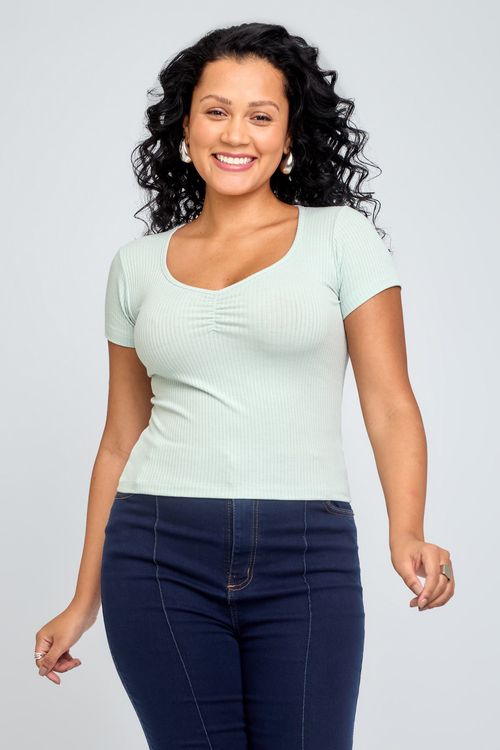 Top Feminino Caedu Ribana Franzido Verde Claro