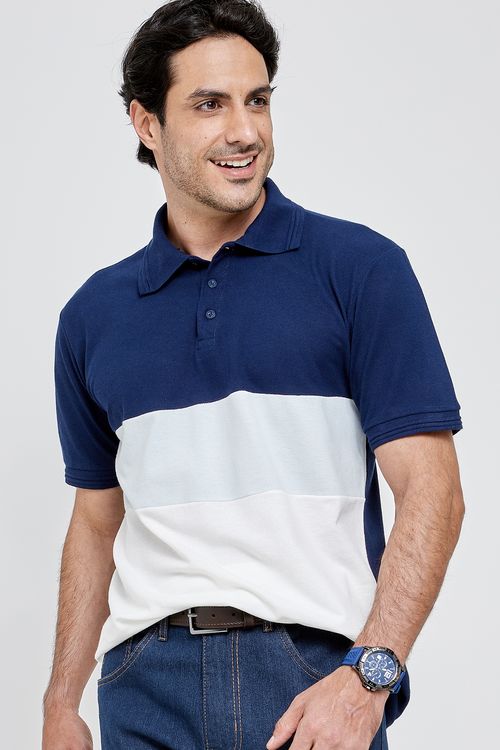 Polo Masculina Casual Caedu Azul Escuro Meia Malha