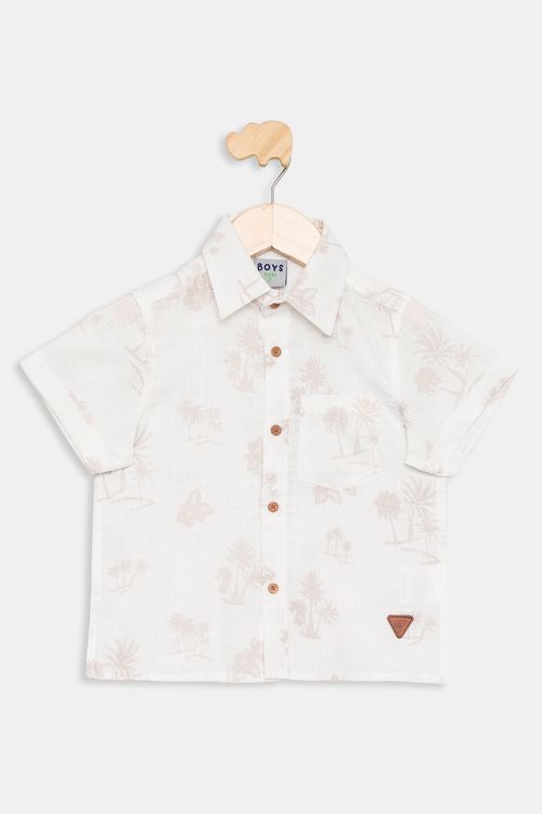 Camisa Infantil Menino Coqueiros Bege Algodão Caedu