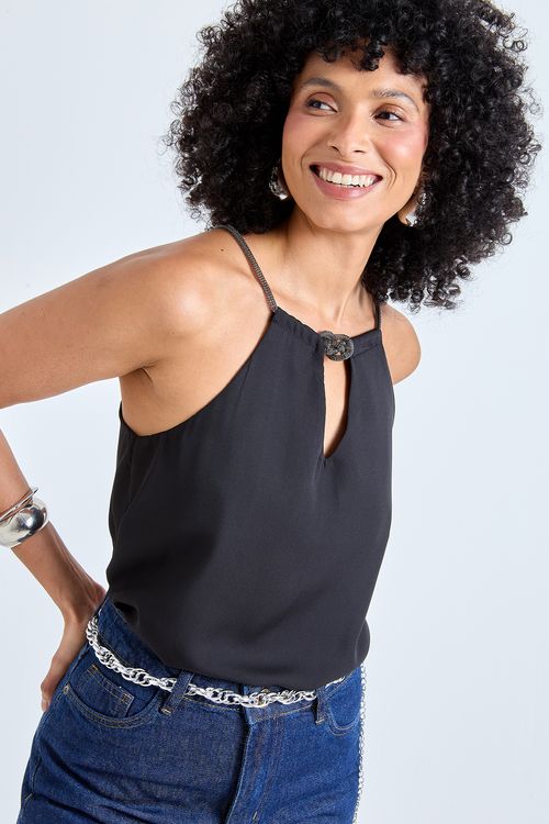Blusa Feminina Preta Halter Alça Corrente