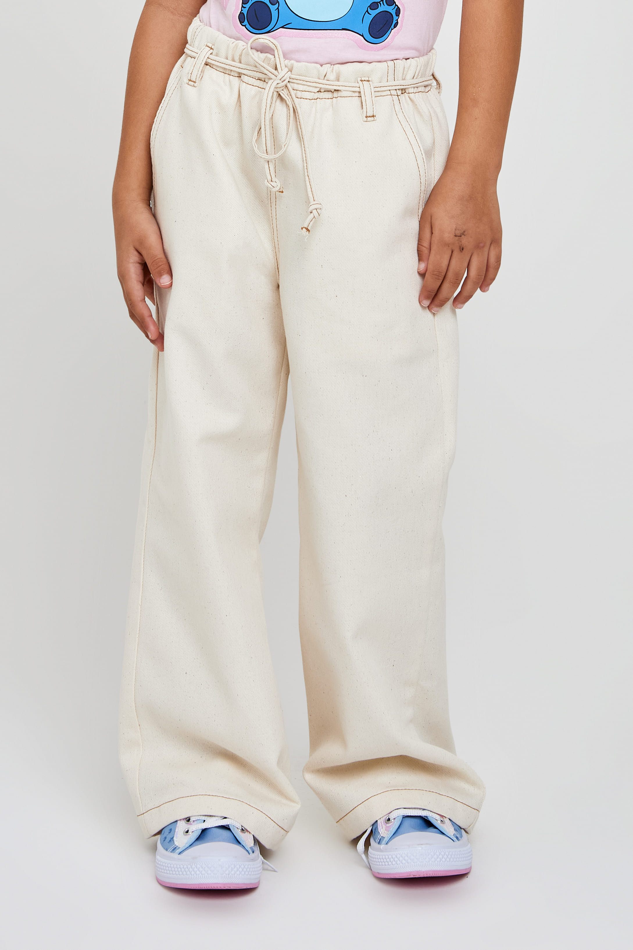 Calça Wide Leg Sarja Infantil Menina Off-White - imagem 1