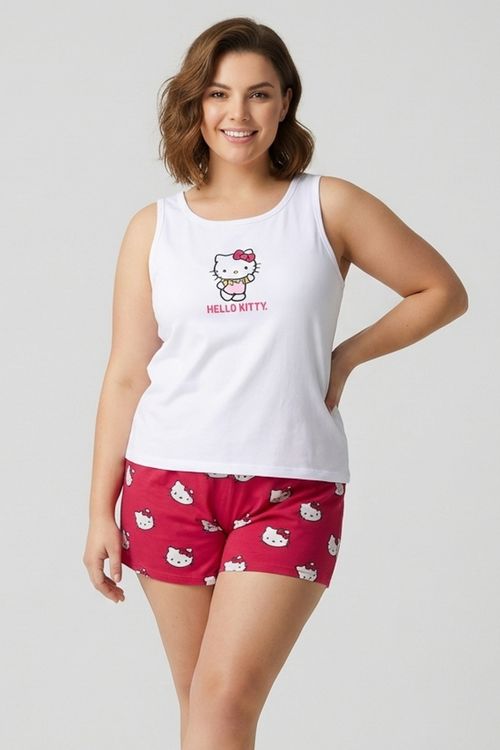 Pijama Regata Feminino Branco Hello Kitty