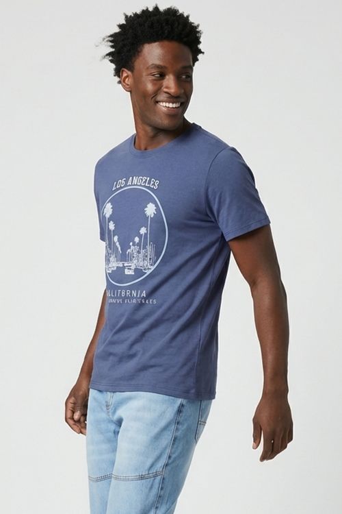 Camiseta Masculina Azul Médio Mesa Silk